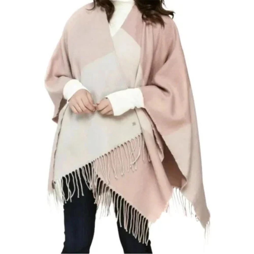 New Soia & Kyo Knit Scarf Shawl Wrap With Fringe Neutrals Pink Cream Beige